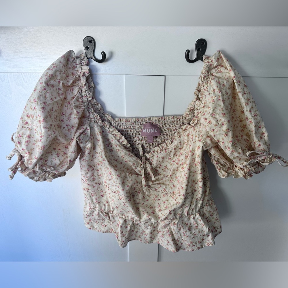 Show Me Your MuMu Floral Puff Sleeve Crop Top Blouse Spring Summer - Size L